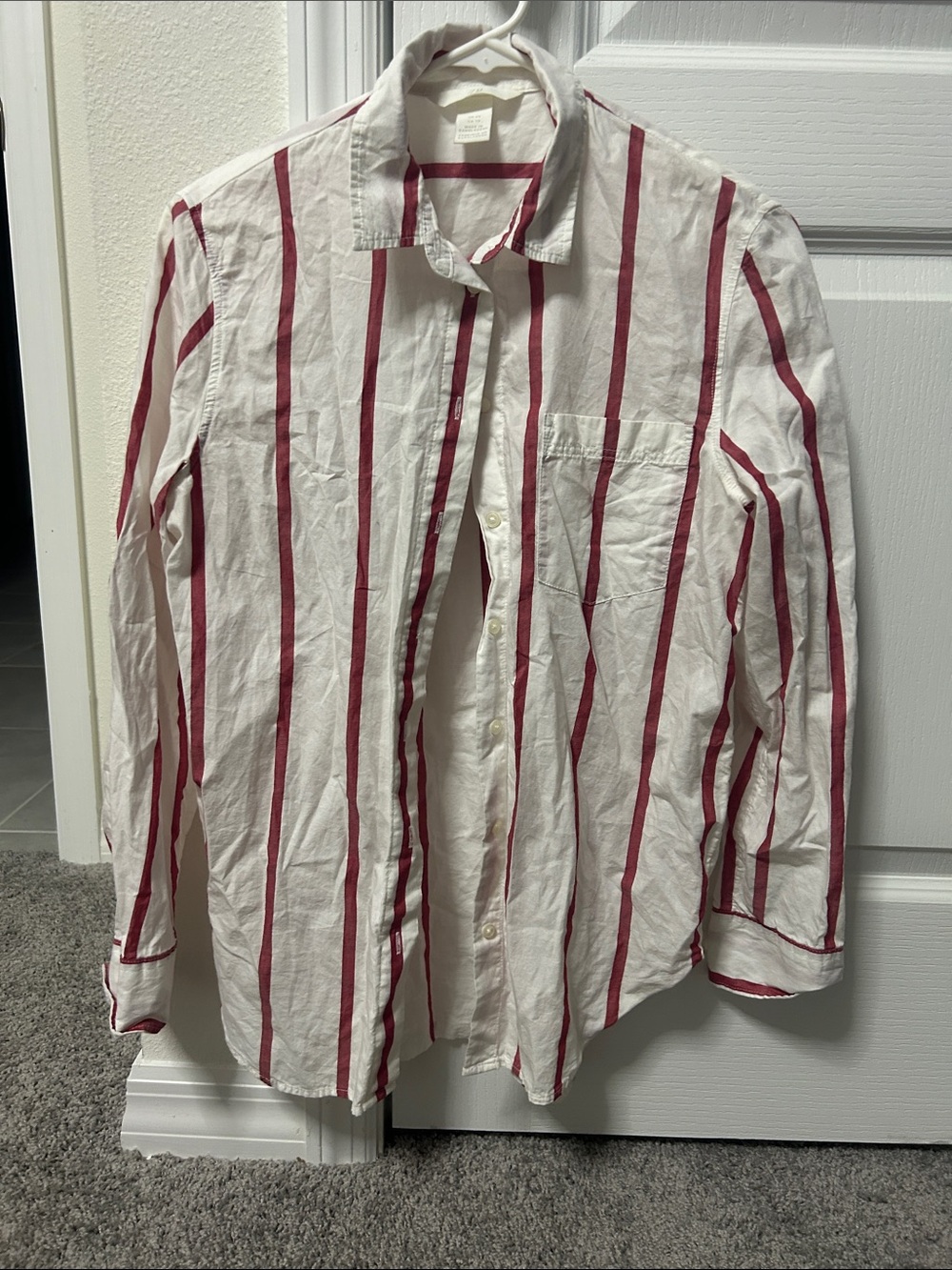 H&M White Long Sleeve Tee with Red Vertical Stripes